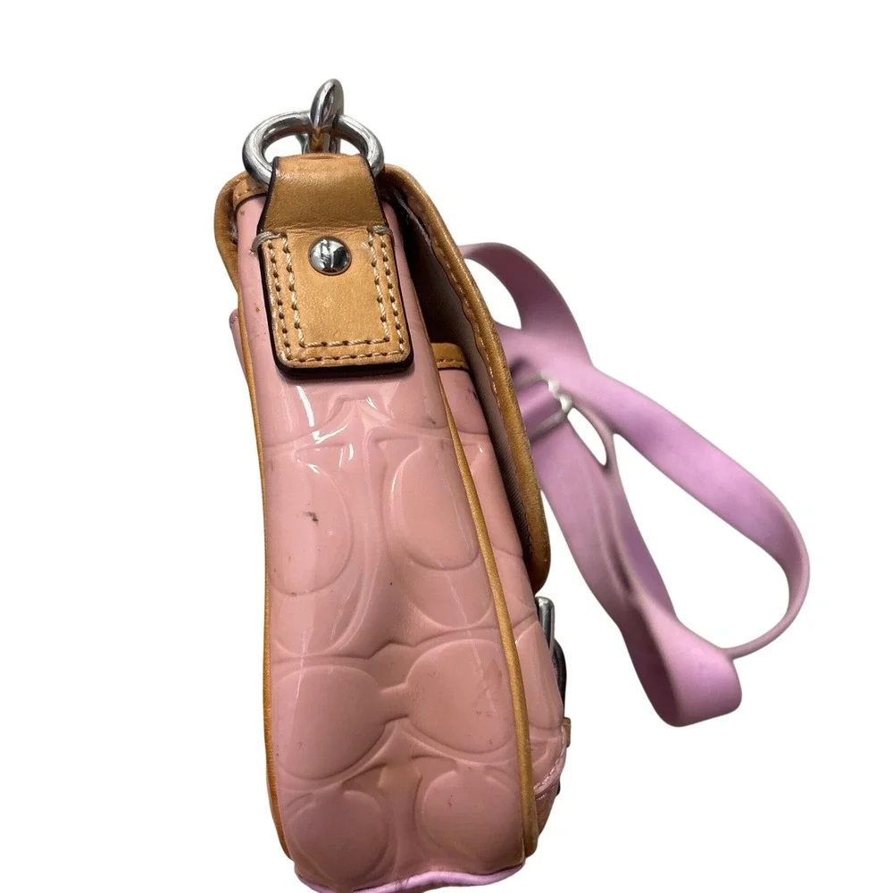 Y2K Coach Pink Patent Leather Signature C Monogram Crossbody Bag Small  Flap